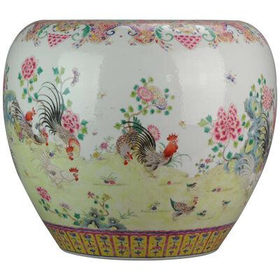 HUGE 20th Century PROC 1960-1980 Chinese Porcelain Basin Roosters