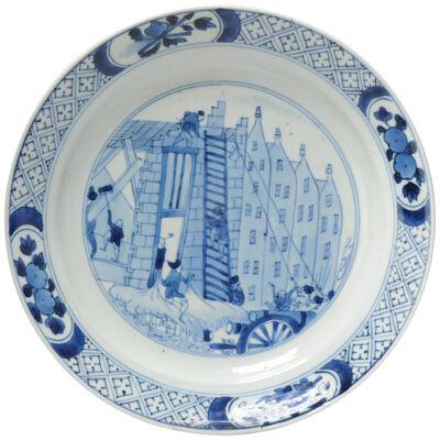 Chinese Ca 1690 Kangxi Porcelain plate Riot of Rotterdam / Kostermann Blue White