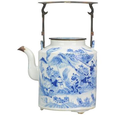 Antique Large Chinese 19th century Bleu de Hue Warrior Teapot Vietnamese market