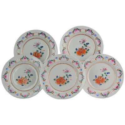 Antique Chinese Set of SE Asian Market Qianlong Plates Fencai Lotus