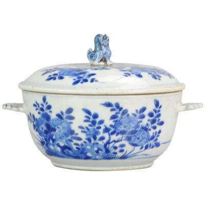 Antique ca 1700 Kangxi Cobalt blue tureen Chinese Porcelain China Top 