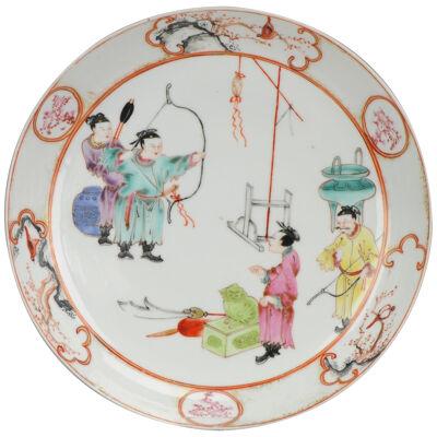 Plate - Mandarin - Porcelain - archery / martial art - China - Qianlong