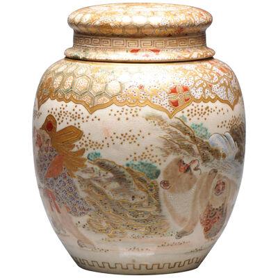 Antique 19C Japanese Satsuma Monkey Jar with Landscape Japan