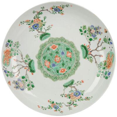 Antique ca 1690-1700 Kangxi Famille Verte Chinese Porcelain Plate Tree Prunus