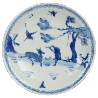 Antique Chinese KoSometsuke 17C Porcelain Ming Transitional Monkey Deer Plate