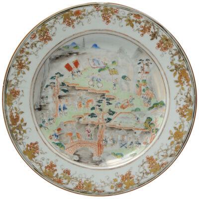Antique 18th C Chinese Porcelain Fencai Dish China Famille Rose Qianlong Period