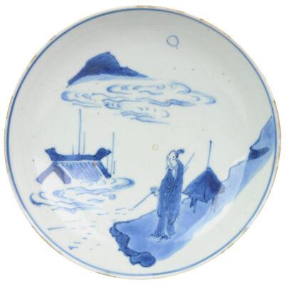 Antique Chinese KoSometsuke 17C Porcelain Ming Transitional Daoist Plate