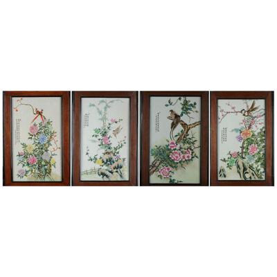 Set of 4 Chinese PRoC Bird and Flower Porcelain plaques 1970's or 1980's