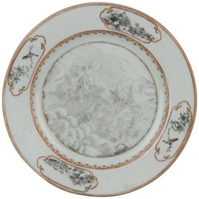 Antique 18C Encre de Chine Plate with Goddess Aurora on Horses Qianlong