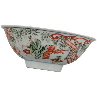Antique Chinese Porcelain Bowl Ko-Akae Famille Verte Marked Figures