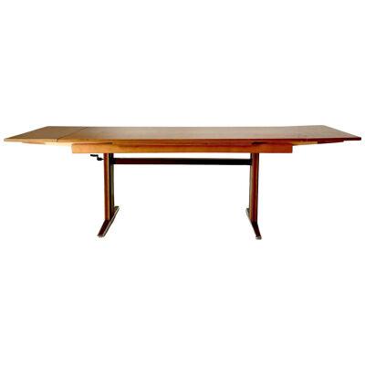 Large Vintage Extendible Wood Coffee Table, Italy 1970s