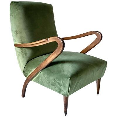 Mid Century modern Green Velvet Armchair, Guglielmo Ulrich, Italy 1950 's