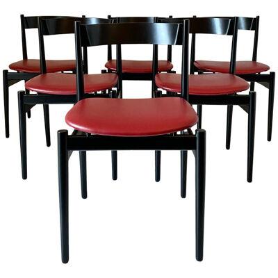 Six Mid Century Modern Dining Chairs, Gianfranco Frattini for Cassina, Italy
