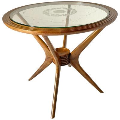 Spider Legs Wood Roumd Coffee Table, Paolo Buffa for Brugnoli, Italy 1950's