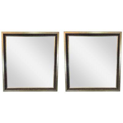 Julian Schnabel Brutalist Style Silver Studded Console or Wall Mirror , a Pair