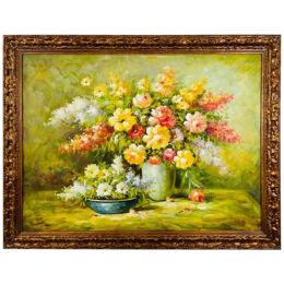 Large Still Life Flowers Oil on Canvas Painting, Signed and Framed