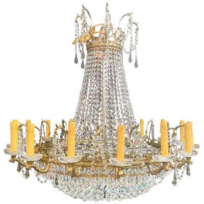 19th Century Large Louis XVI Empire Style Bronze and Crystal Chandelier