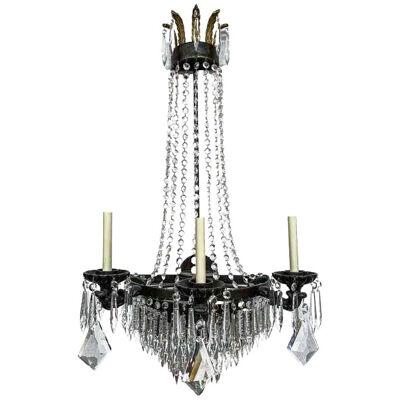 Niermann Weeks Empire Style Large Crystals and Metal Wall Sconce or Lantern