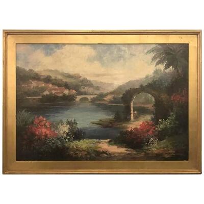 Americana Landscape Oil on Canvas Painting Signed P. Paul, Framed