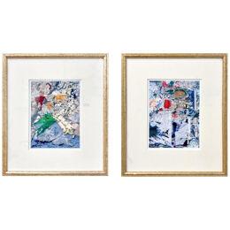 Abstract Contemporary Fiji Silk Print by Patricia Wilder, a Pair