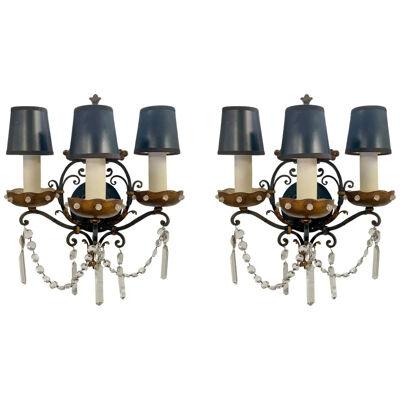 Classical Maison Jansen Style Wall Sconce, 3 Arms, a Pair 