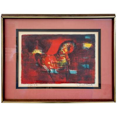Hoi Lebadang Horse in Red Lithograph, Signed , Numbered & Framed
