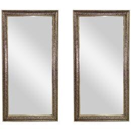 Hollywood Regency Style Silver Filigree Motif Large Wall or Floor Mirror, a Pair
