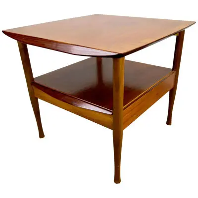 Mid Century Modern Scandinavian Teak Side Table with Shelf after Finn Juhl