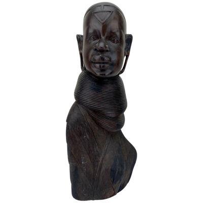 African Woman Bust Hand-Carved Ebony Wooden Sculpture
