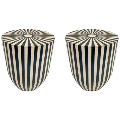 Art Deco Style Black and White Resin Side, End Table or Stool, a Pair