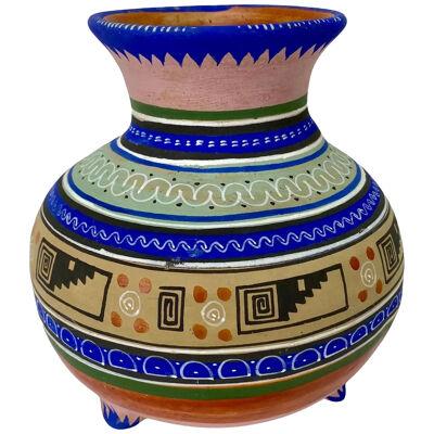 Mexican Handmade Pottery Multicolor Three -Legged Vase