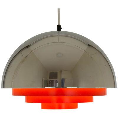 Chrome and red Milieu pendant by Jo Hammerborg for Fog & Mørup, 1970s