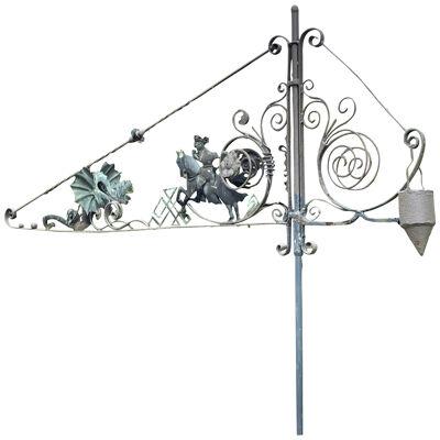 19th century wrought iron and embossed metal weathervane