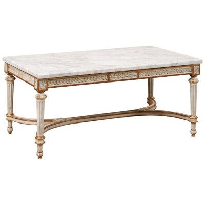 French Coffee Table w/Marble Top, Mid 20th