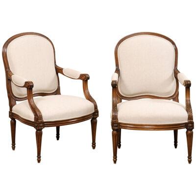 19th C. French Pair Upholstered Fauteuils