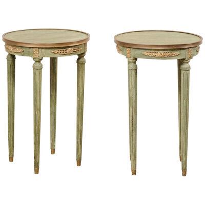 Pair French Empire Style Round End Tables
