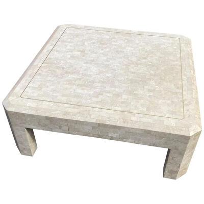 Brass Inlaid Tessellated Marble or Stone Coffee Table