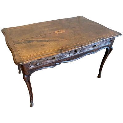 18th Century Inlaid French Walnut Hoof Foot Single Drawer Table or Desk
