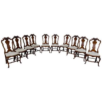 Fine Set of 10 Early 18th Century Italian Dining Chairs