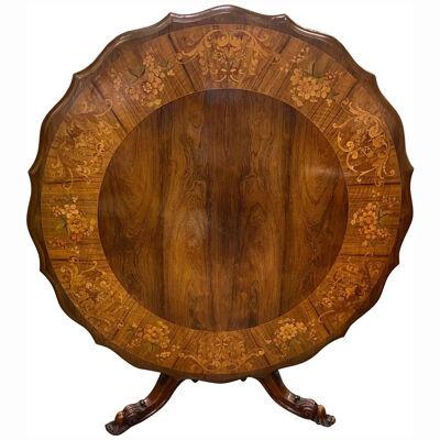 Important 19th Century Signed Irish Rosewood Center Table with Marquetry Inlay