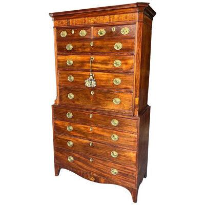 Fine inlaid 18th Century English George III chest on chest 81.5" high