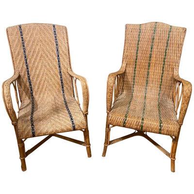Near Pair of 19th Century French Rattan Armchairs
