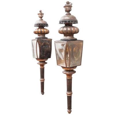 Pair of American Coach Lanterns with Urn Finials
