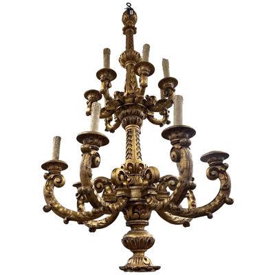 Grand Scale Late 19th Century Double Tier Italian Giltwood Chandelier
