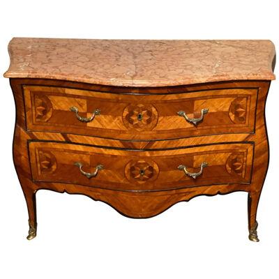 Early 18th Century Bronze Mounted Inlaid Italian Marble Top Commode
