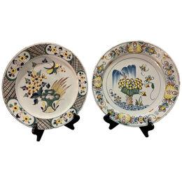 Near Pair of 18th Century English Polychrome Delft Chargers