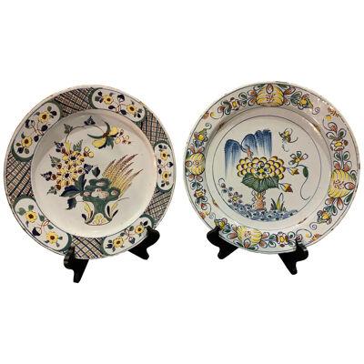 Near Pair of 18th Century English Polychrome Delft Chargers