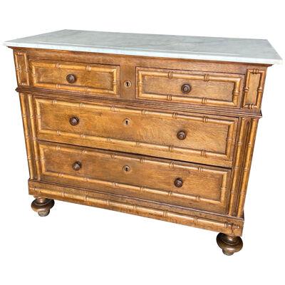 19th century English faux bamboo marble top bedside chest