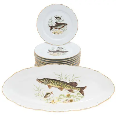 French Porcelain Fish Dish Service