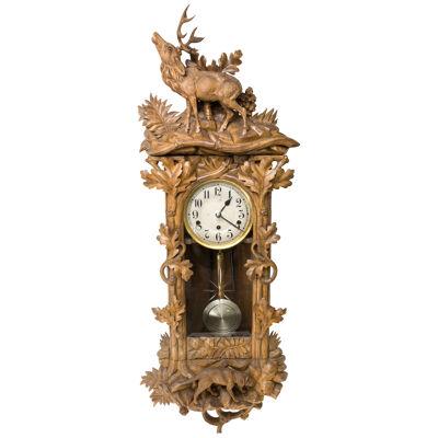 Black Forest Carved Hunter's Wall Clock